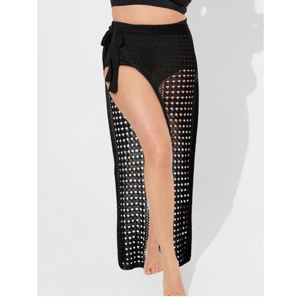 Torrid Crochet Sarong Black Maxi Swim Cover Up‎ Tie Waist 40455352 S/M New